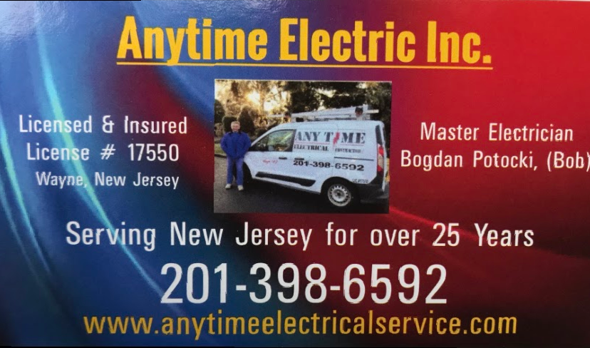 anytime electrical business card New Jersey